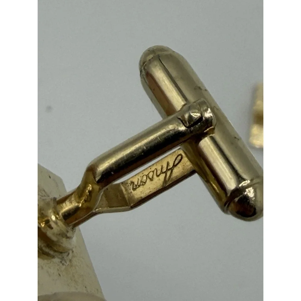Vintage Anson Cufflinks MCM Gold Tone Rhinestone Inlay